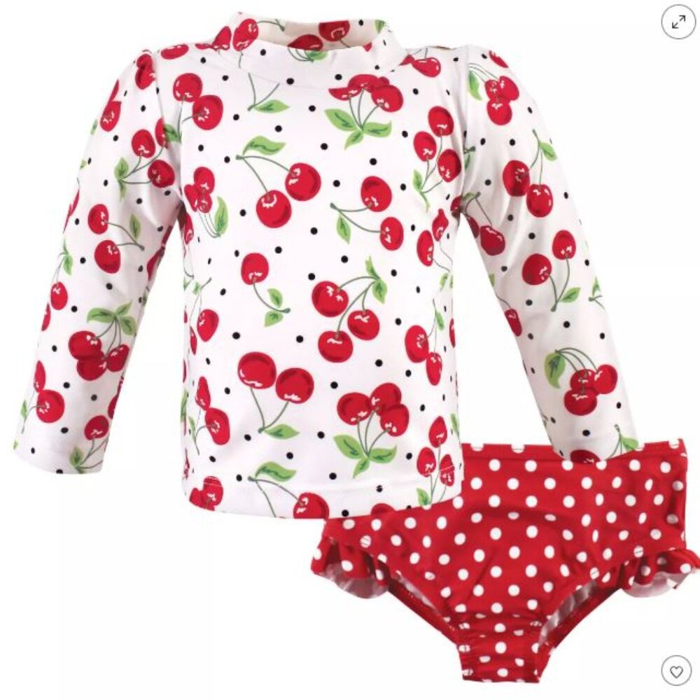 NWT Hudson Baby Infant Swim Rashguard Set, Cherries (6-9 M)